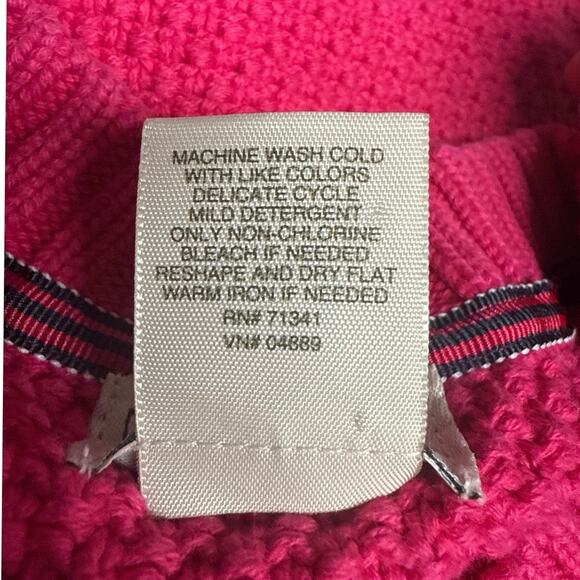 Vintage LL Bean Size Medium Bright Pink Cardigan Cotton Large Button 3/4 Sleeves - Picture 5 of 5